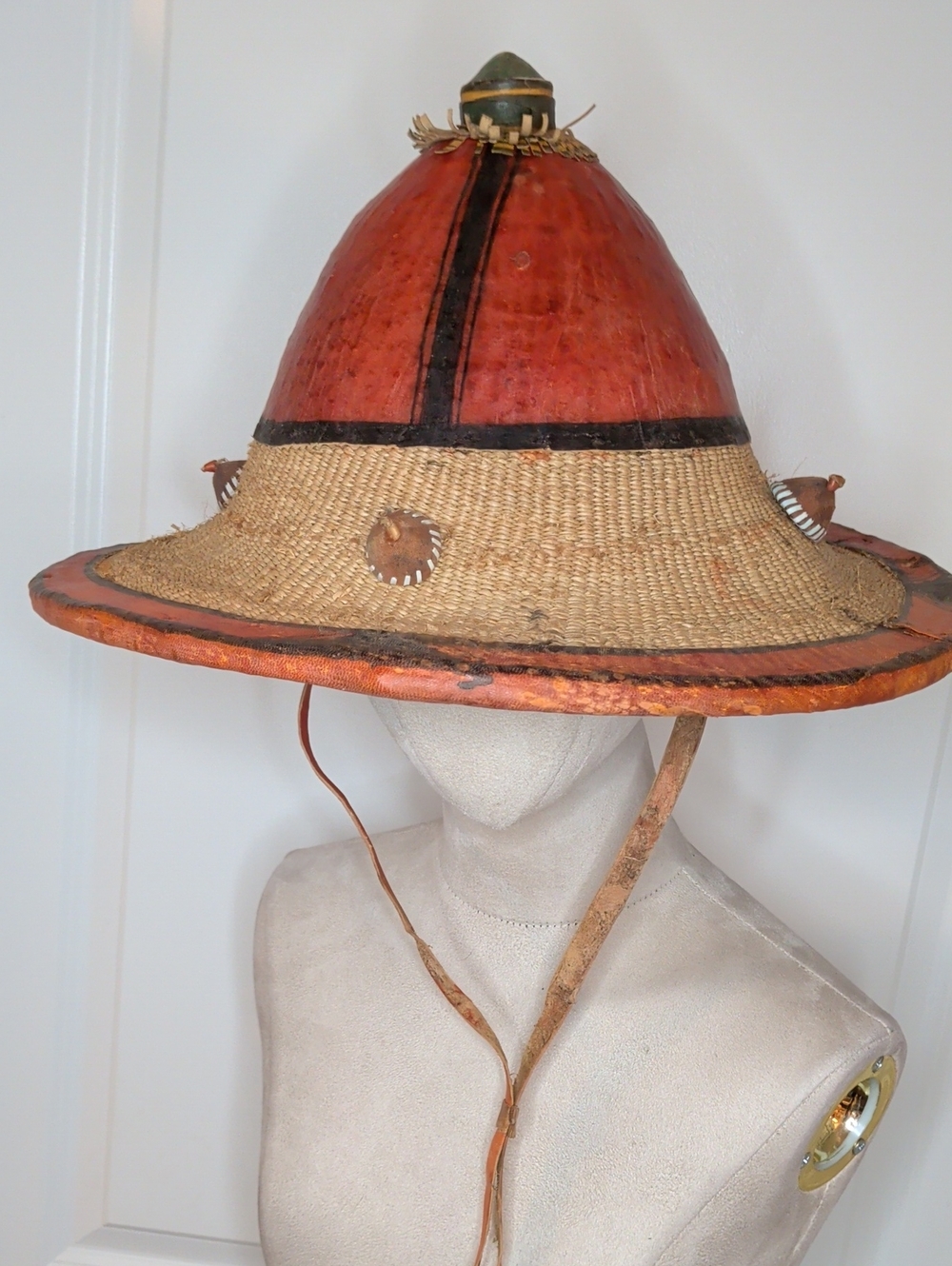 Vintage Fulani Sun Hat West Africa Straw & Leather Tribal Traditional Conical
